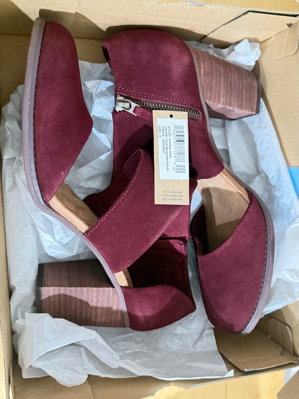 Tom’s Women’s Burgundy Suede Block Heel Sandals